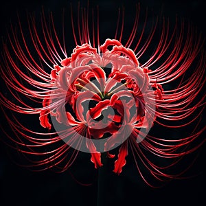 Ai image a beautiful red spider lily flower bloom in the dark
