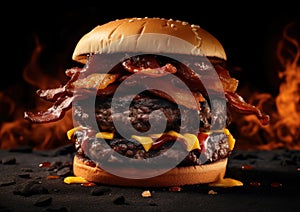 AI image Double beef burger and bacon