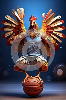 AI image of a Gallic rooster with a basketball