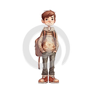 Ai Image Generative A Cartoon youngster carrying a bag for school.