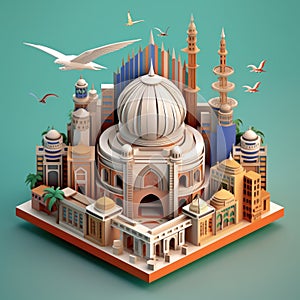 Ai Image Generative Craftwork of mosque based on Independence Day.