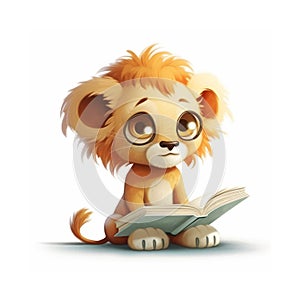 Ai Image Generative Illustration of clever baby lion isolated on white background.