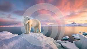 Ai Image Generative photograph of polar bear with white fur taken in a colder climate. photo