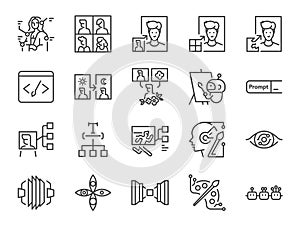 AI image generator icon set. It included icons such asÂ Artificial Intelligence, art, textual technology, and more. photo