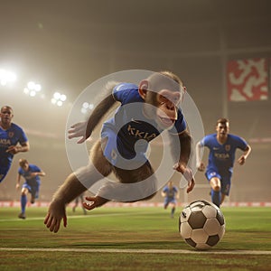 AI Image Generator of a monkey snow playing World Cup footbal photo