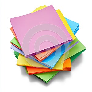 AI image Stack of vibrant square sticky notes in various colors on white surface