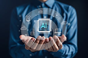 AI infrastructure with cloud computing, database, and network system elements. artificial