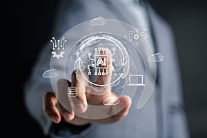 AI infrastructure concept with cloud computing, big data, and machine learning icons. system