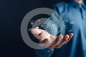 AI infrastructure interface with cloud storage, and data layers. artificial intelligence