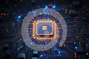 AI innovation Chipset on circuit board, futuristic technology concept artwork