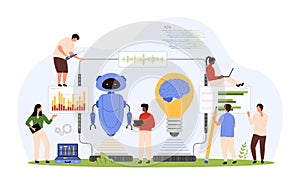 AI innovation technology for data research, tiny people work with digital brain and robot