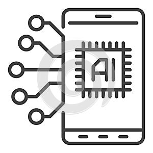 AI inside Smartphone vector Artificial Intelligence Phone thin line icon or design element