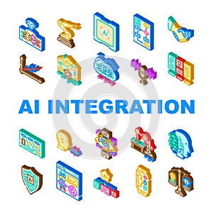 ai integration deep learning icons set vector