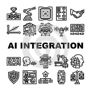 ai integration deep learning icons set vector
