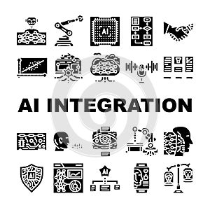 ai integration deep learning icons set vector