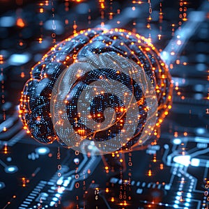 AI intellect, brain coded in binary.