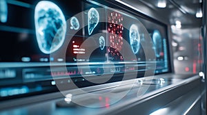 AI interface analyzing patient bloodwork with vibrant visualizations in lab. Generative AI