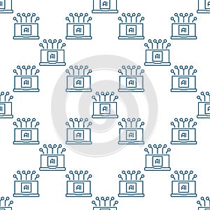AI Laptop Device vector Artificial Intelligence Technology seamless pattern in thin line style