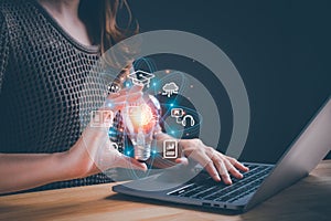 AI learning and business Artificial Intelligence, artificial intelligence by enter command prompt for generates something,