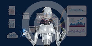 AI learning making algorithm on computer chip circuit data network diagram dash board business technology concept