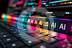 AI letters on digital keyboard, technology innovation, artificial intelligence, high tech visuals, cyber theme, modern design, photo