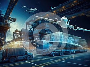AI in logistics and supply chain management concept, transportation logistics optimization, Smart Logistics. Generative