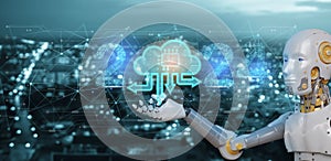 AI 2024 machine deep learning, robot touch in big data network connection cloud computing concept, data exchange, chart analysis,