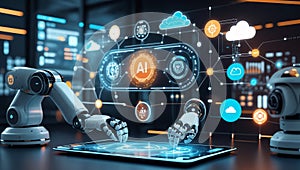AI Machine Learning and Big Data Automation in Business and Industrial Virtual Technology Concept photo