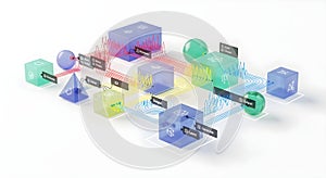 AI Machine Learning Data Flow Network. Abstract Algorithm Processing and Digital Transformation Concept.