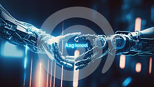 AI, Machine learning, Hands of robots touching. Generative AI