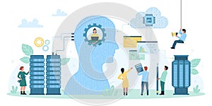 AI and machine learning, tiny people work with algorithms and codes, neural circuits