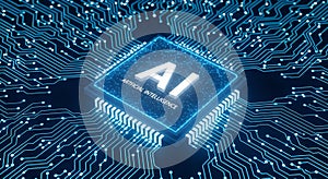 AI Microchip on Glowing Circuit Board Background artificial intelligence