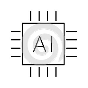 Ai Microchip Line Icon. Artificial Intelligence Processor And Technology Integration Outline Symbol. Advanced Computing