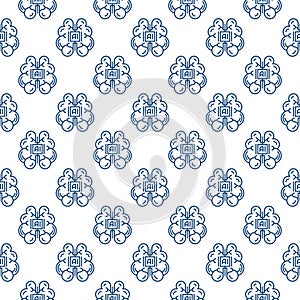 AI Mind vector Artificial Intelligence Brain line seamless pattern