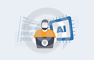 AI model training with neural network development. Machine learning workflow for generative AI, showing data processing