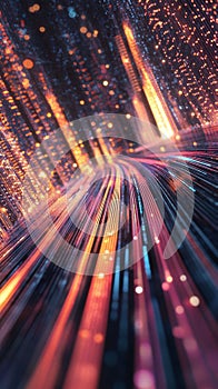 AI neural network illustration with abstract glowing lines representing data transfer and encryption processes.
