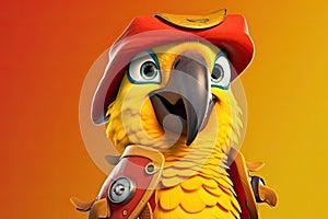 Petfluencers: The Charming Parrot\'s Adventure to Emulate a Musketeer on Orange Background photo