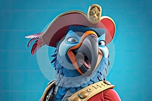 Petfluencers: The Charming Parrot\'s Adventure to Emulate a Musketeer on Blue Background photo