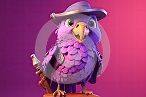 Petfluencers: The Charming Parrot\'s Adventure to Emulate a Musketeer on Pink Background photo