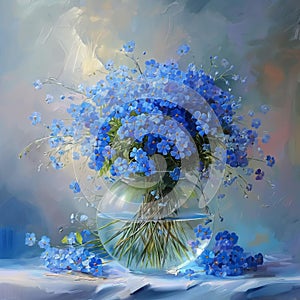 AI photo of Forget me not flower in vase