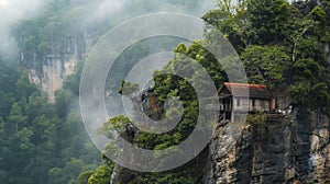 AI photography, beautiful view simple house on the mountain