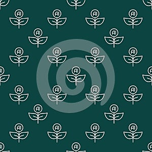AI Plant with Leaves vector Artificial Intelligence Technology seamless pattern in thin line style