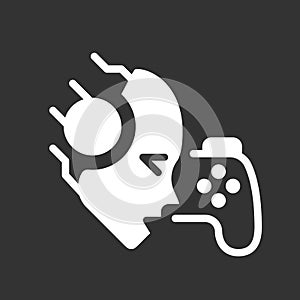 AI play games white linear glyph icon for night mode