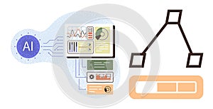 Artificial Intelligence Concept with Data Visualization and Decision-Making Flowchart Design