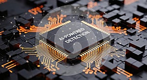 AI-Powered Detection on Futuristic Microchip Circuit Board, Artificial Intelligence Technology Concept