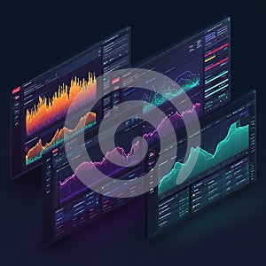 AI-powered predictive analytics interface with graphs and data visualizations, displaying insights on a futuristic dashboard.