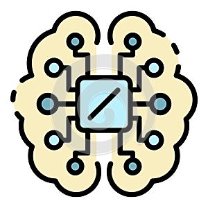 Ai processor brain icon color outline vector
