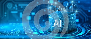 Ai Processor chip of Cube Technology. Artificial intelligence learnability Concept