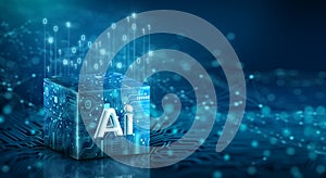 Ai Processor chip of Cube Technology. Artificial intelligence learnability Concept