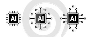 AI processor chip icon, Artificial intelligence Processor circuit vector set